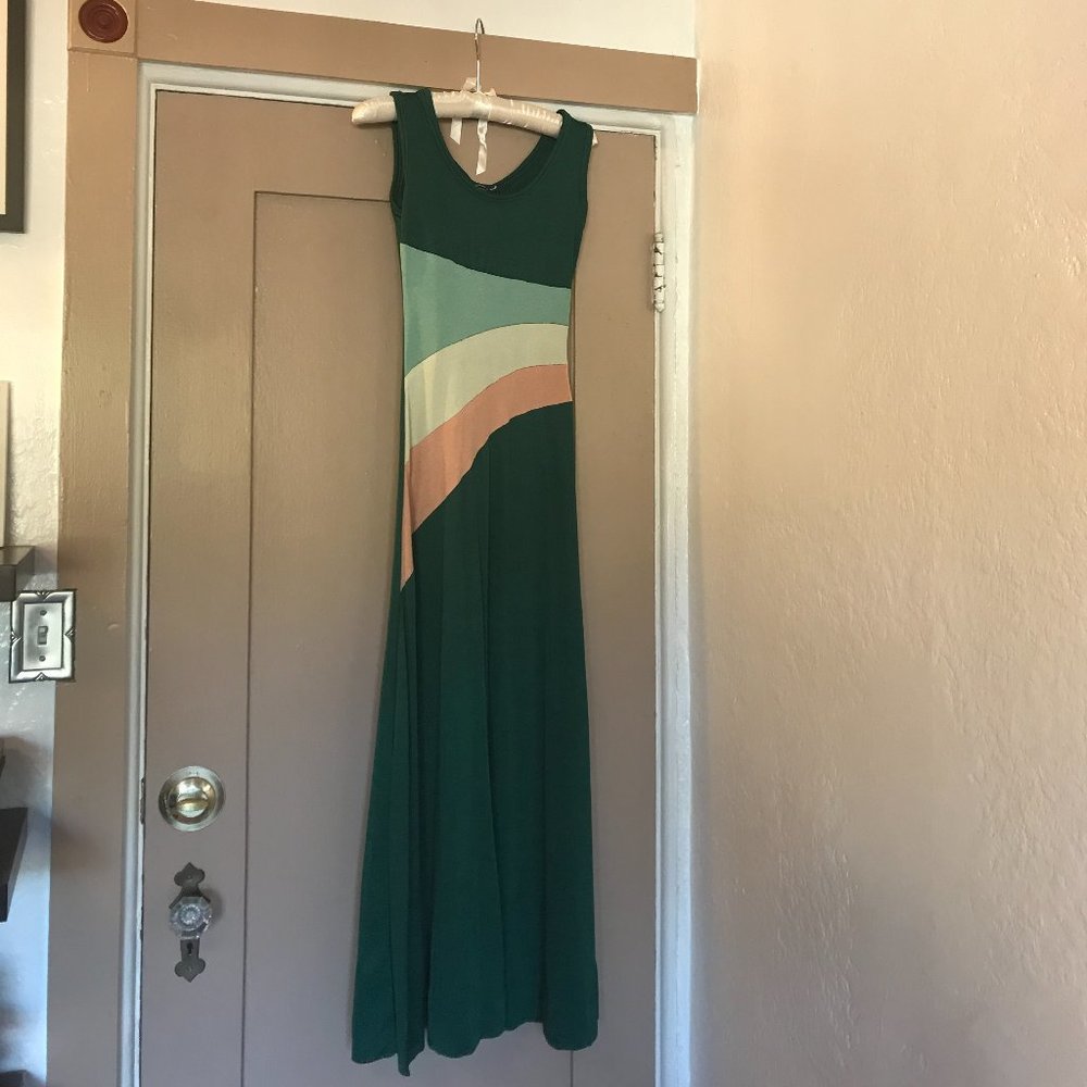 Green 70s Disco Maxi Dress Med.